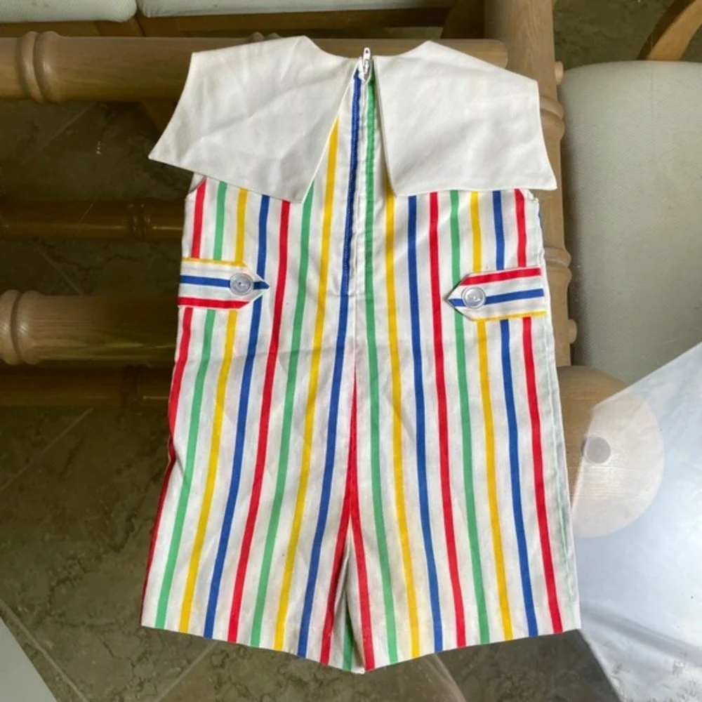 Funtasia Too Rainbow Romper Striped Pockets Vintage‎ Colorful Kids 3T
